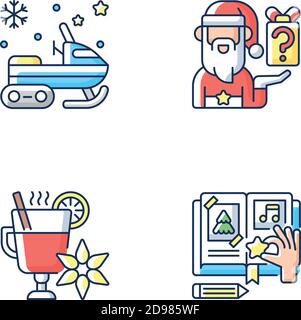 Christmas time recreation RGB color icons set Stock Vector