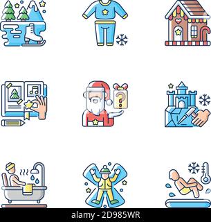 Festive season RGB color icons set Stock Vector