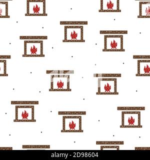 Seamless pattern of fireplace and fire in flat style on a white background. Stock Vector
