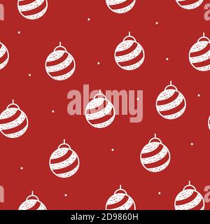 Seamless pattern of Christmas ball in flat style on a red background. Stock Vector