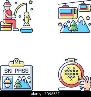 Winter seasonal activity RGB color icons set Stock Vector