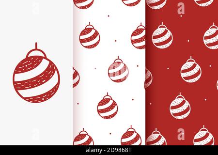 Set of seamless patterns of Christmas ball in flat style. Collection of cards with traditional Christmas elements. Christmas ornament Stock Vector