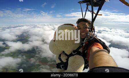 Skydiving Teddy Bear extreme sports Stock Photo