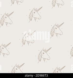 Seamless pattern of unicorns in vintage style on a tan background. Stock Vector