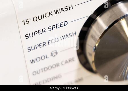 Closeup on Quick or Speed Wash function on washing machine Stock Photo