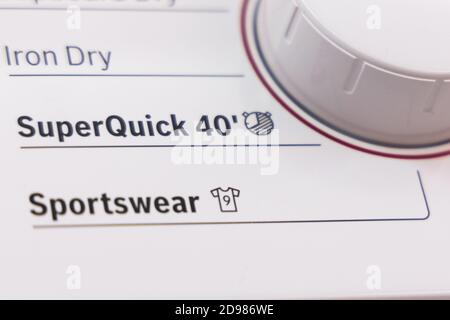 Closeup on Quick or Speed Wash function on washing machine Stock Photo