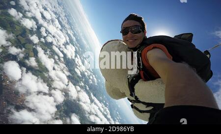 Skydiving Teddy Bear extreme sports Stock Photo