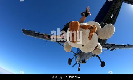 Skydiving Teddy Bear extreme sports Stock Photo