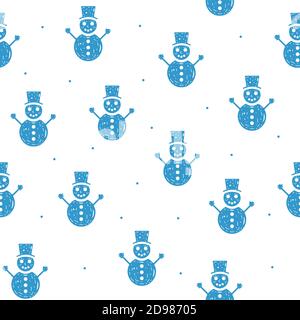 Seamless pattern of snowmen in flat style on a white background. Stock Vector