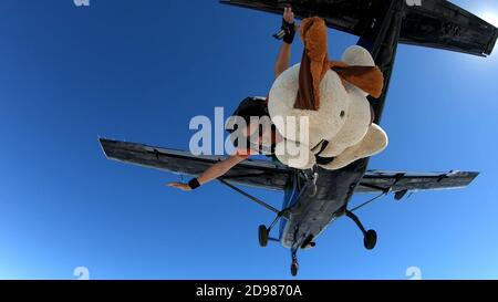 Skydiving Teddy Bear extreme sports Stock Photo