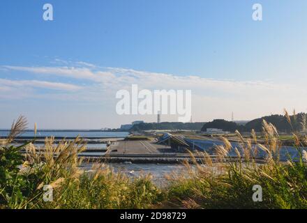 Fukushima Nuclear Plant chimneys in Japan Stock Photo