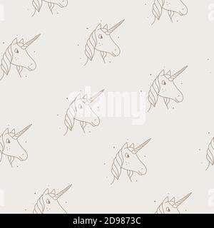 Seamless pattern of unicorns in modern style on a tan background. Stock Vector