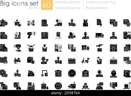Shipping and delivery black glyph icons set on white space Stock Vector