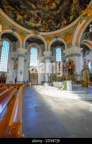 Painting depicting paradise with Holy Trinity in the centre surrounded by a host of saints. Cathedral of St.Gallen (former Benedictine Abbey of Stock Photo