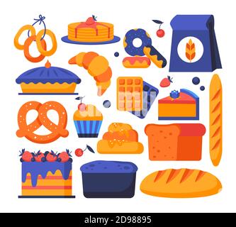 Bakery shop - set of flat design style elements Stock Vector