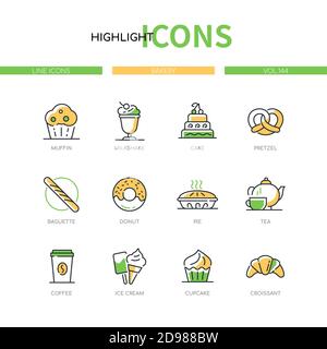 Bakery shop - modern line design style icons set Stock Vector