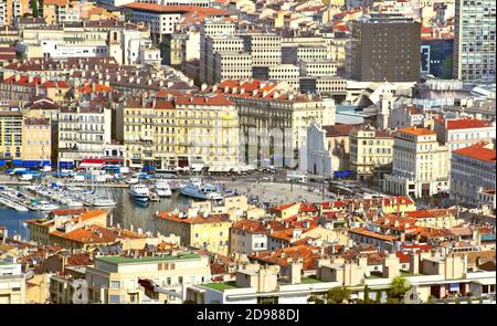 Aerial view of the old port in Marseille, France. Stock Photo