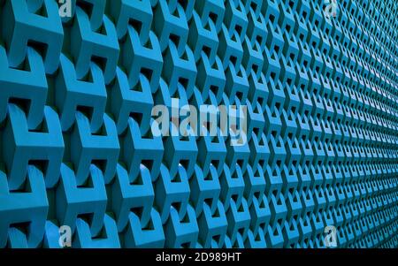 Cerulean Blue Colored 3D Pattern Wall Surface in Perspective for Background or Banner Stock Photo