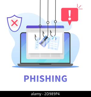 Internet phishing, stealing credit card data, account password and user id. Concept of hacking personal information via internet browser or mail Stock Vector