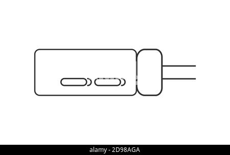 Electrical capasitor symbol isolated vector in outline style. Thru-hole electrolytic capasitor icon Stock Vector