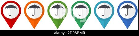 Umbrella vector pointers, set of colorful flat design icons isolated on white background Stock Vector