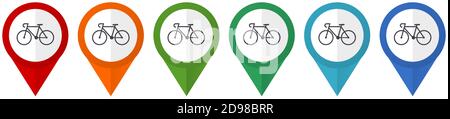 Bicycle vector pointers, set of colorful flat design icons isolated on white background Stock Vector