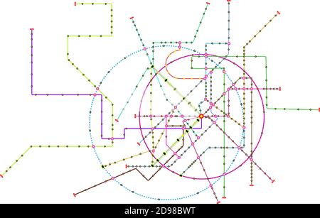 public transportation map, subway busses, tram map of a large city,fictional vector art, public transport mock up free copy space,fictional vector art Stock Vector