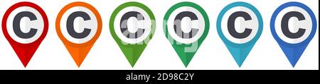 Copyright vector pointers, set of colorful flat design icons isolated on white background Stock Vector