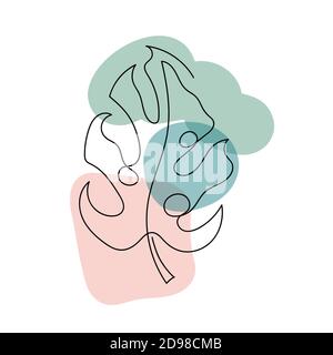 Tropical leaf isolated on white in a linear style. Stock Vector