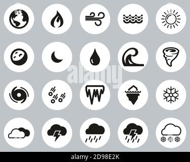 Nature Elements Icons Black & White Flat Design Circle Set Big Stock Vector