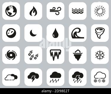 Nature Elements Icons Black & White Flat Design Set Big Stock Vector