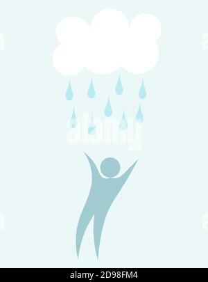 Man under raining cloud. Vector illustration Stock Vector