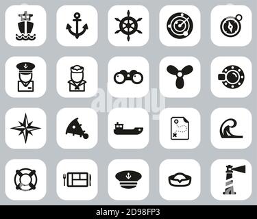 Nautical Vessel & Equipment Icons Black & White Flat Design Set Big Stock Vector