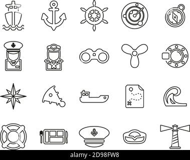 Nautical Vessel & Equipment Icons Black & White Thin Line Set Big Stock Vector