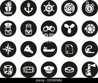 Nautical Vessel & Equipment Icons White On Black Flat Design Circle Set Big Stock Vector