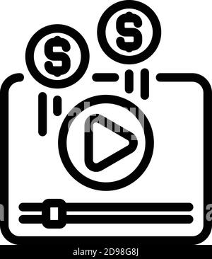 Video monetization icon. Outline video monetization vector icon for web design isolated on white background Stock Vector