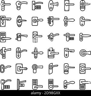 Door handles icons set. Outline set of door handles vector icons for web design isolated on white background Stock Vector