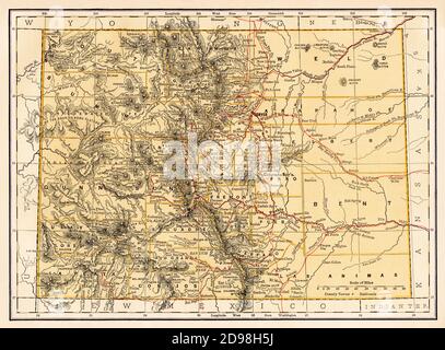 Colorado map, 1870s. Color lithograph Stock Photo