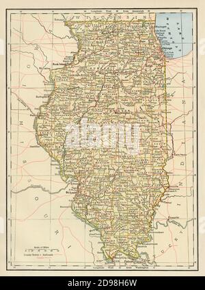 Illinois map, 1870s. Color lithograph Stock Photo