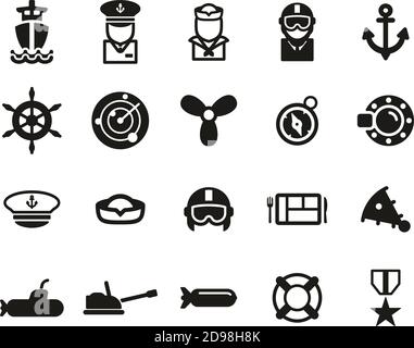 Navy Icons Black & White Set Big Stock Vector