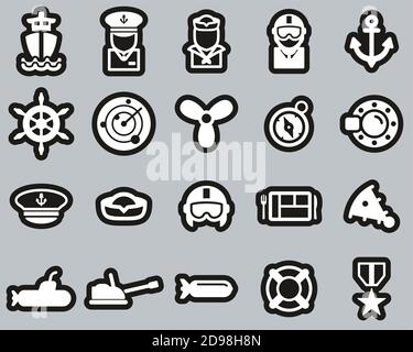 Navy Icons White On White Sticker Set Big Stock Vector