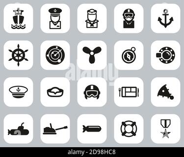 Navy Icons Black & White Flat Design Set Big Stock Vector