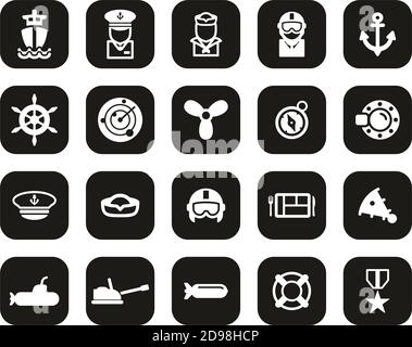 Navy Icons White On Black Flat Design Set Big Stock Vector