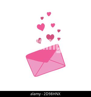 Love letter envelope and pink hearts, traditional St Valentine holiday celebration hand drawn in doodle style design for greeting card, messages, invitations, banner vector illustration Stock Vector