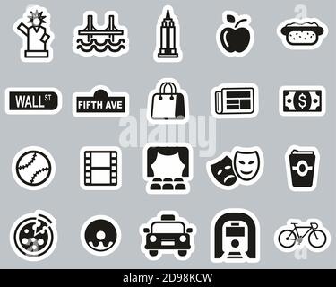 New York City & Culture Icons Black & White Sticker Set Big Stock Vector