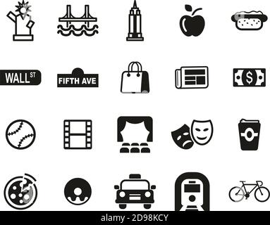 New York City & Culture Icons Black & White Set Big Stock Vector