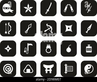 Ninja & Ninja Equipment Icons White On Black Flat Design Set Big Stock Vector