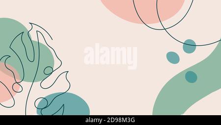 Banner with a tropical leaf in a linear style. Stock Vector