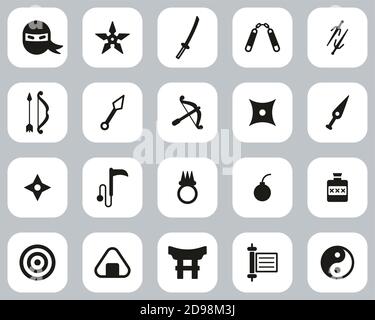 Ninja & Ninja Equipment Icons Black & White Flat Design Set Big Stock Vector