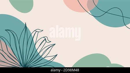 Banner with a tropical leaf in a linear style. Stock Vector
